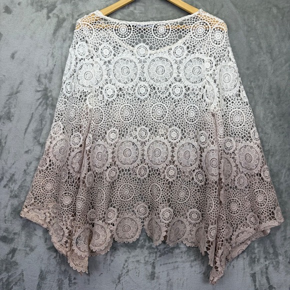By Together Women Top Ombre Crochet Lace Boho Bell Sleeve Large Cottage Festival - Picture 2 of 11